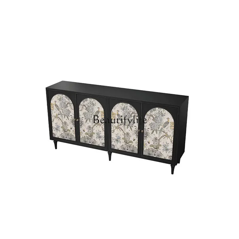 

Z.French antique foyer entrance cabinet Household storage painted flower and bird print locker