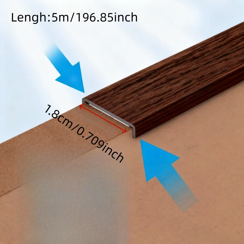 1PC 5M/196.85in U-Shaped Edge Trim Self-Adhesive Cabinet Wood Edge Banding for Furniture Door Table Chair