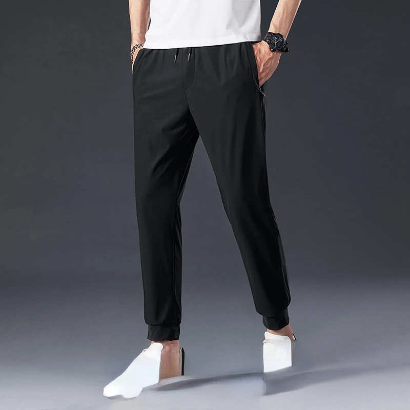 2024 Men's Summer Superior Ice Silk Quick Drying Sweatpants Casual Pants Loose Fashion Summer Air Conditioning Leg Pants Men