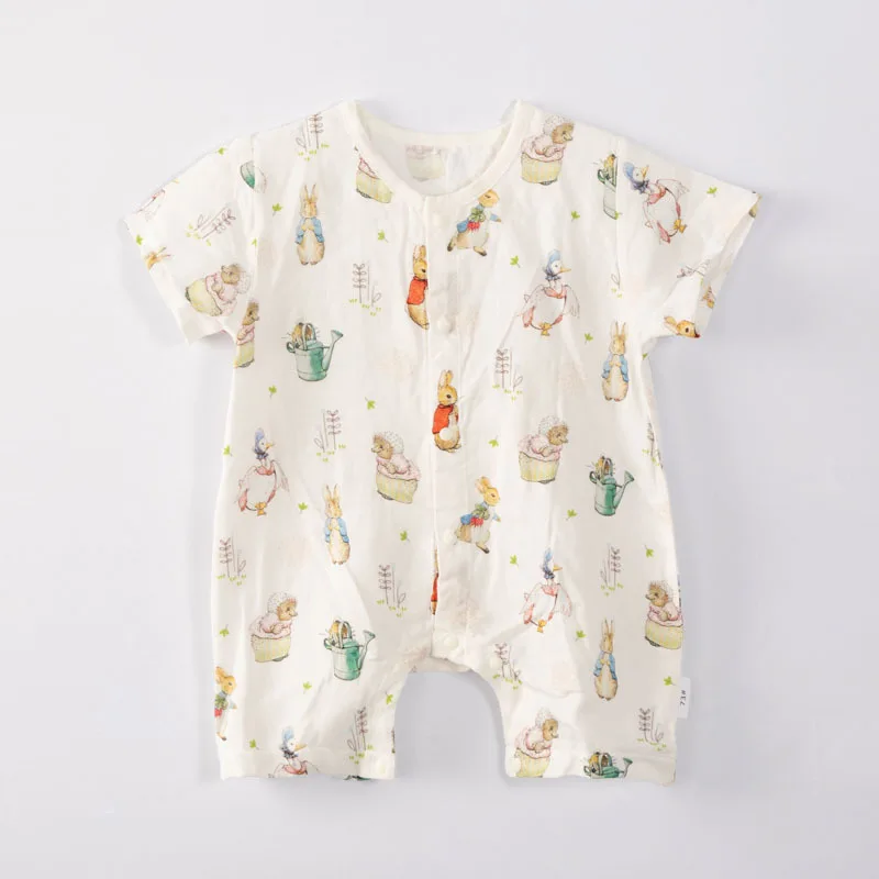 Summer Muslim Baby Rompers Cartoon Print Bodysuit Cotton Short-Sleeved Newborn Jumpsuit One-Piece Onesie Korean Infant Clothes