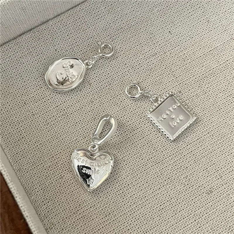 S925Sterling Silver Korean Niche Design White Silver Stylish Pendant Personalized Simple Fashionable Heart-Shaped Letter Side Pe