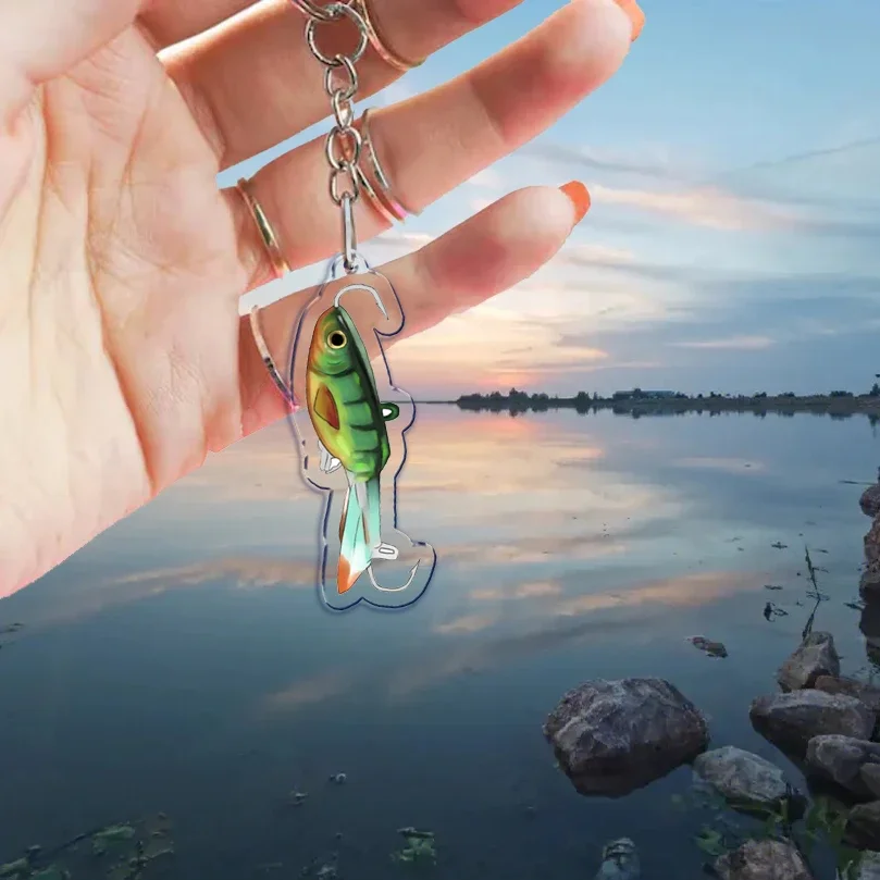 Go Fishing Bait Key Chain Keychains Ring for Accessories Bag Graffiti Pendant Keyring Jewelry Fans Marine Life Gifts