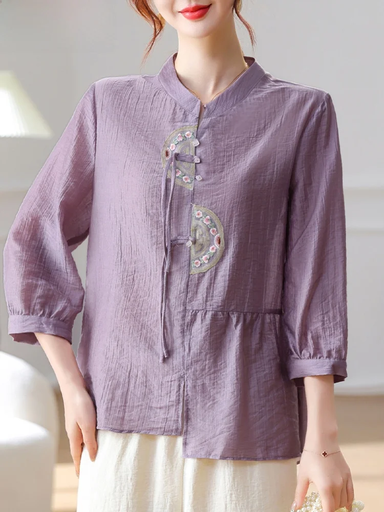 

Новый китайский летний комплект одежды больших размеров: традиционная рубашка для женщин среднего и старшего возраста, модная, свободного кроя