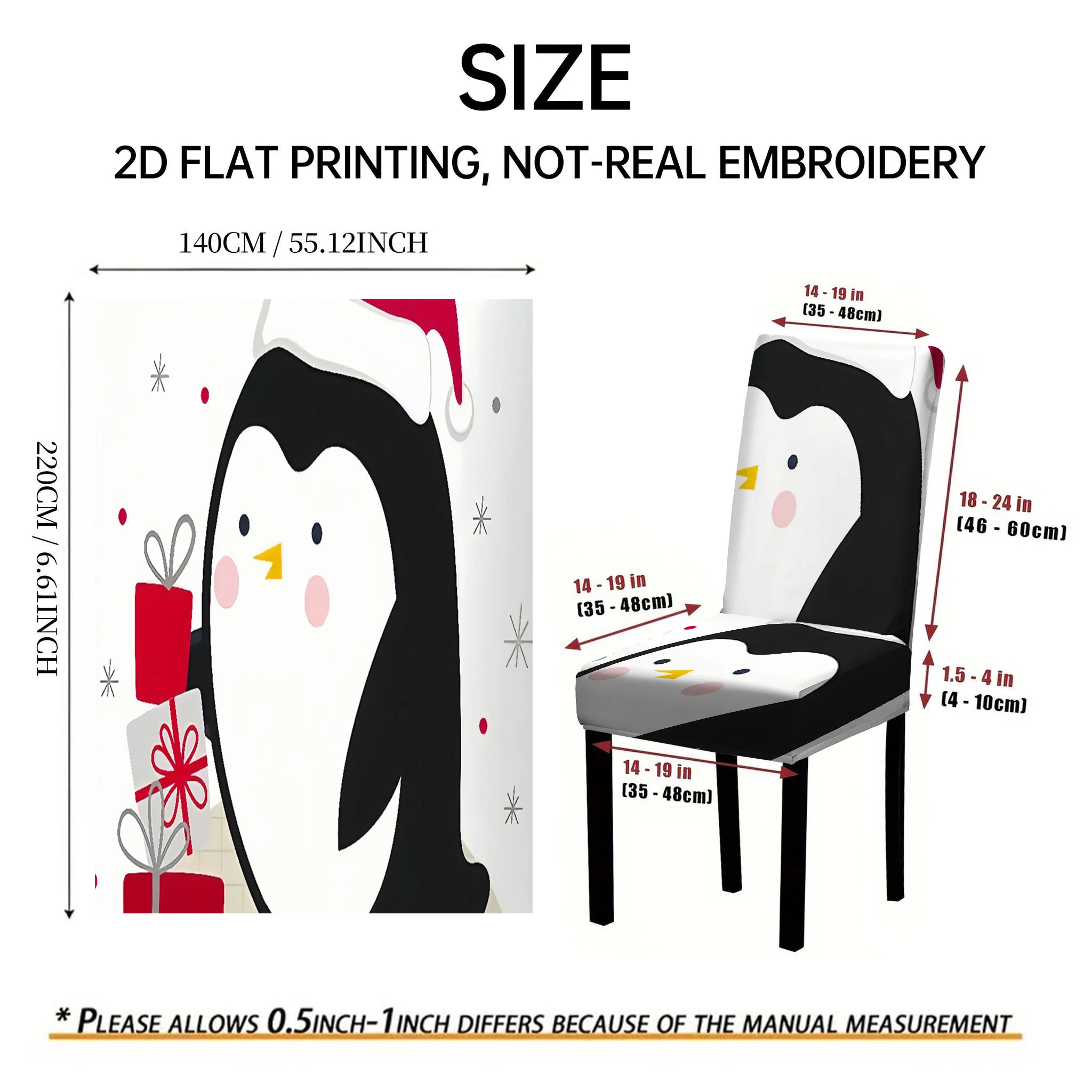 2/4/6 PCS Cartoon Christmas Penguin Elastic Dining Chair Covers, Cute 2D Flat Printed Christmas Decoration Chair Covers