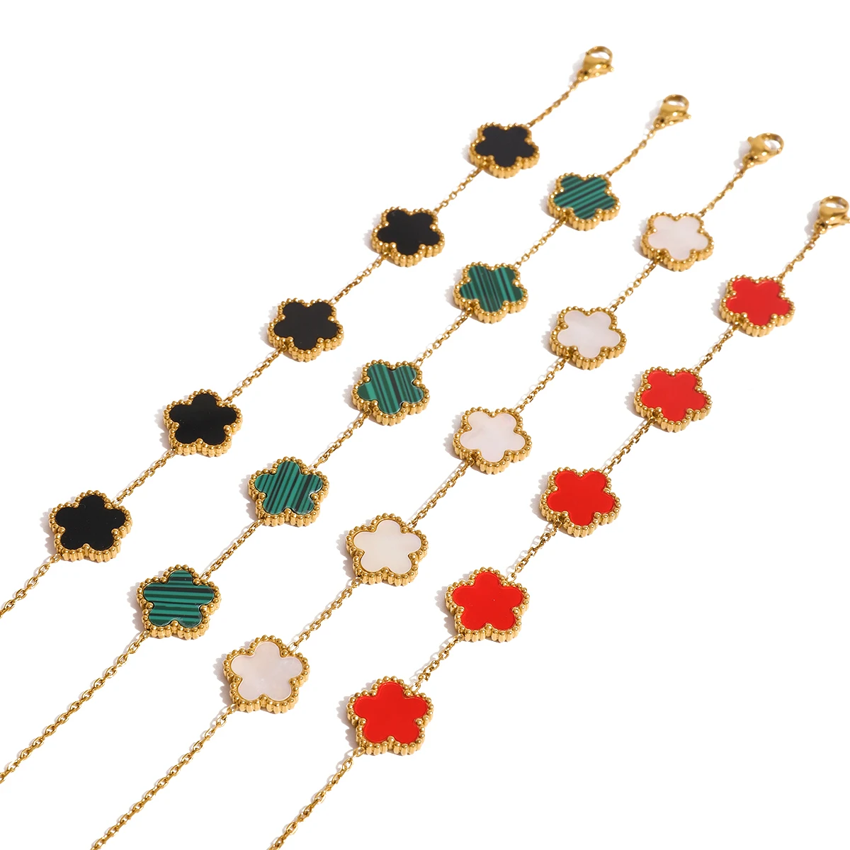 Geometric 18k Gold Plated Stainless Steel Multi-color 5-petal Flower Double-sided Bracelet Bijoux Femme Waterproof Jewelry