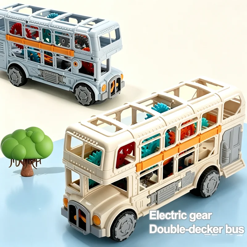 Electric Universal Retro Double Decker Bus Model With Colorful Music Lights Gears Kids Toy Car Education Game Christmas Gifts