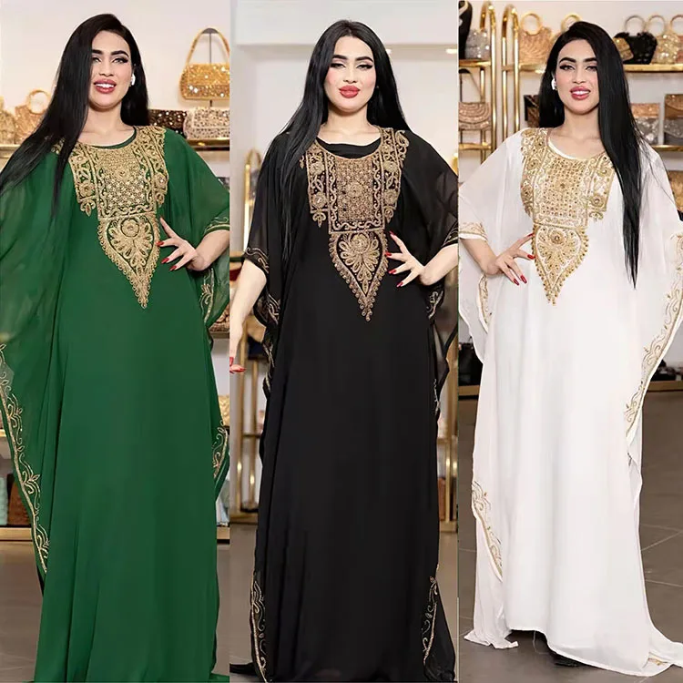 Muslim Kaftan Abaya Dress Women Dubai Elegant Gowns Outfits African Chiffon Maxi Dress Boubou Robe Djellaba Femme