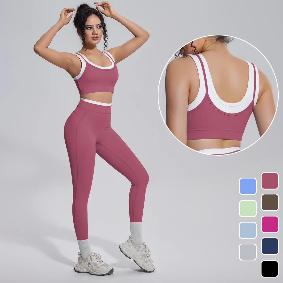 Push Up Bra Padded - Rooftrellen Kadın Yoga Takımı, Sırtı Açık,