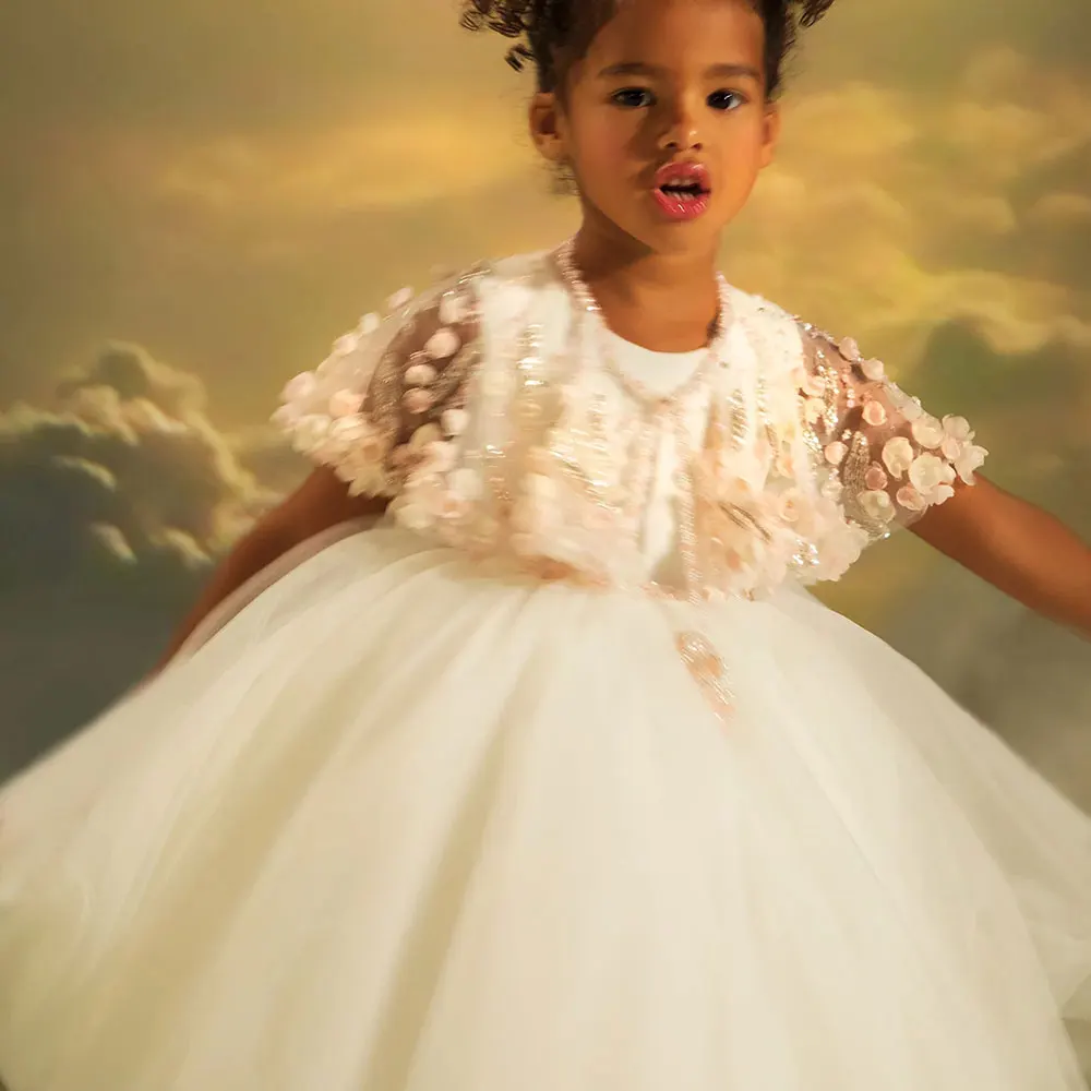 Jill Wish-Robe de Luxe avec Fleurs 3D pour Fille, Cape à Perles Blanches, Duine-Baby, ixd'Anniversaire de Mariage, Première Communion, Quelle que soit la 2024, J314