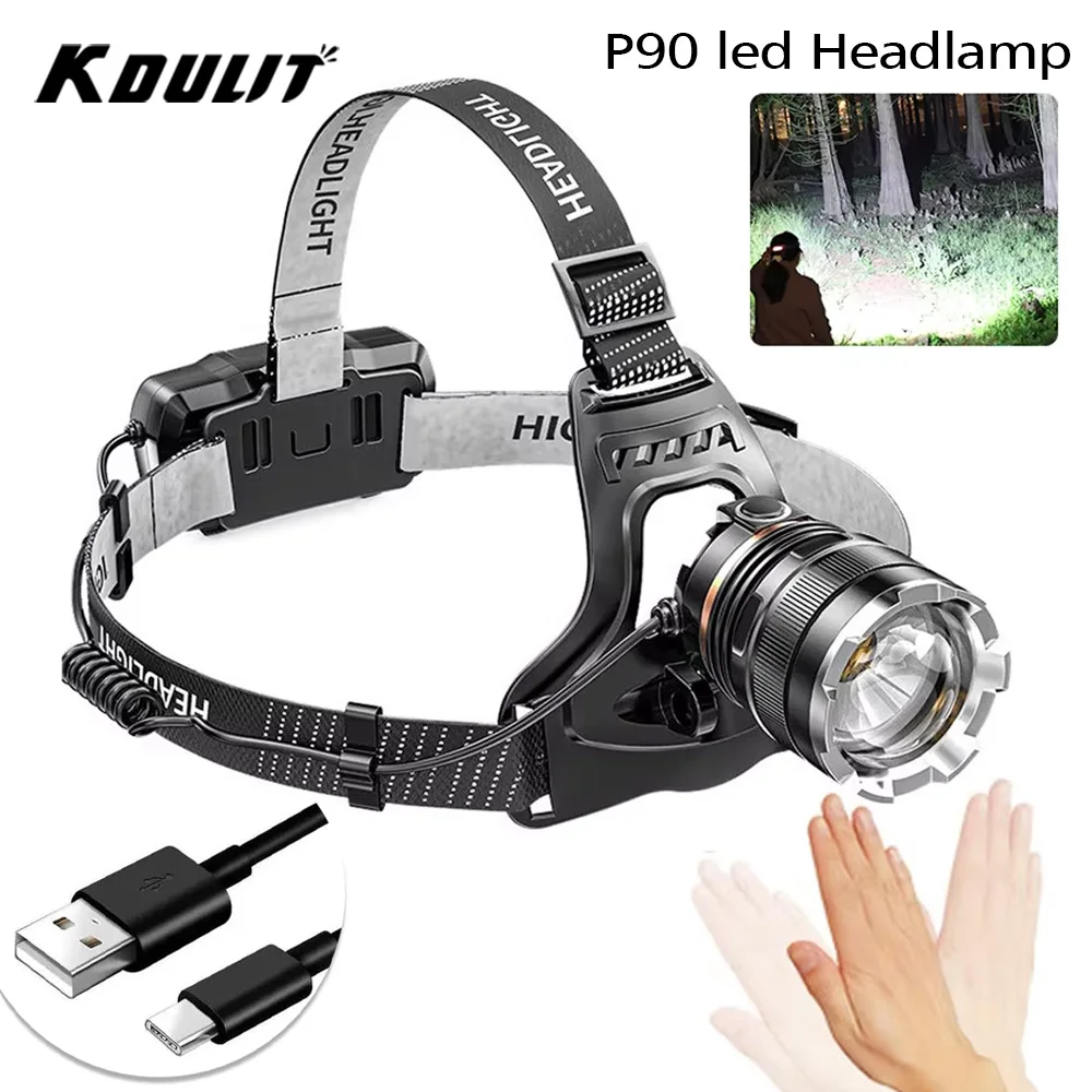 XHP90 Led  Super Powerful Headlamp Rechargeable Head Flashlight High Power Head Lamp 1000M Headlight Use 2*18650 Fishing Lantern