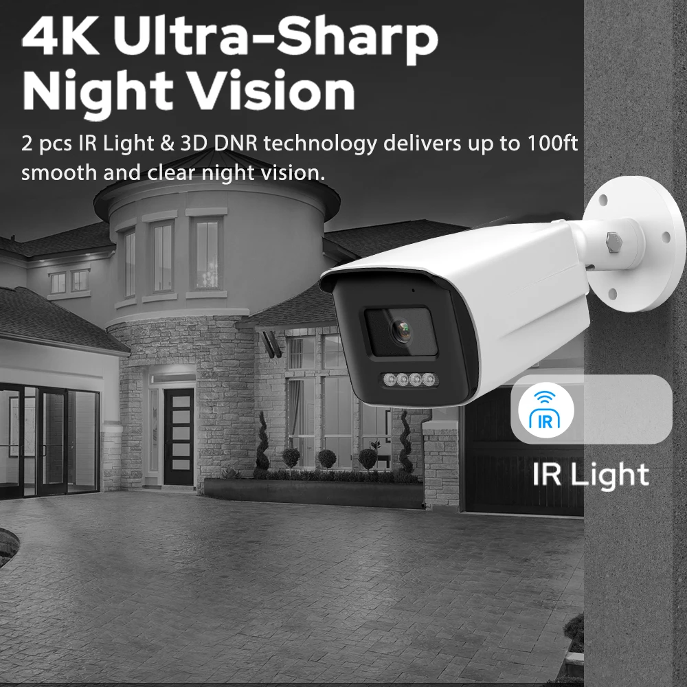 Vikylin 4K 8MP IR Night Vision IP Camera for Hikvision Compatible Human Vehicle Detection Two way Audio POE Security Camera CCTV