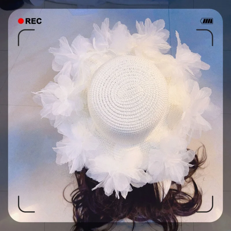 

custom. [7889 People Collected] Parent-Child Wide Brim Summer Hat Slimming Stylish Lace Large Flower Beach Hat Outing Stylin