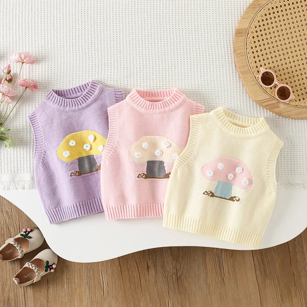 Girls Knitted Vest Spring Autumn Children Woolen Jersey Tops Sweaters For Baby Girls Cute Clothes Kids Outerwear Outfits 4 5 6Y