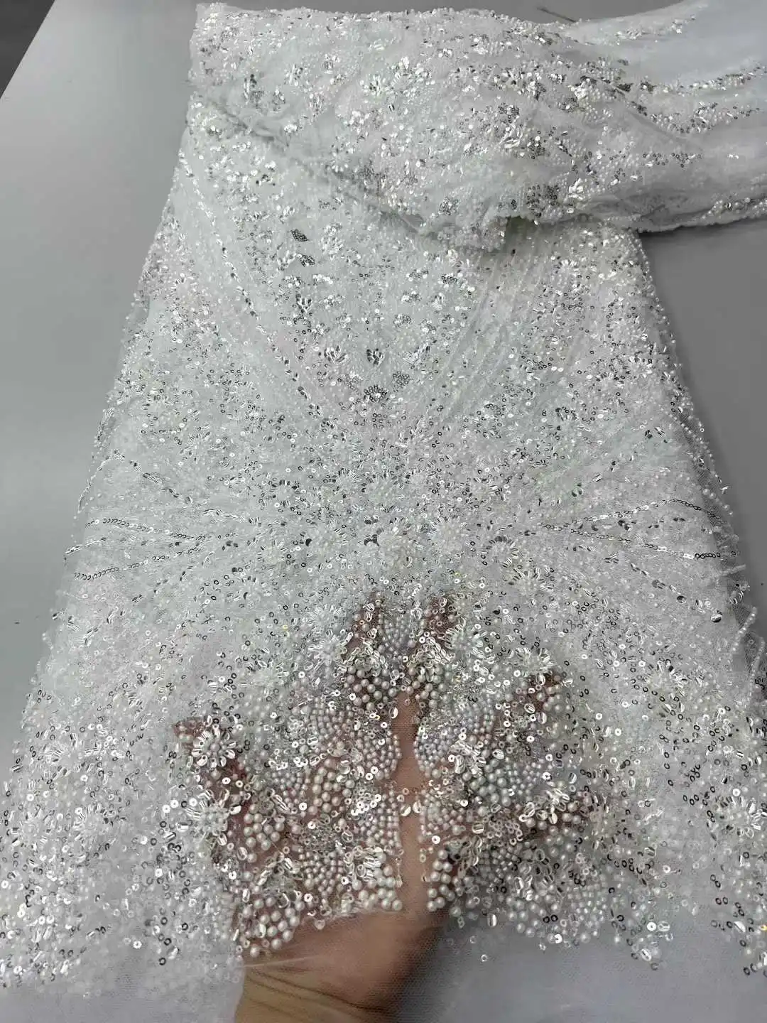 Temporada de festa quente tecido renda africana 2025 alta qualidade 5 jardas nigeriano frisado bordado tecido renda senhoras vestido costura sz1698