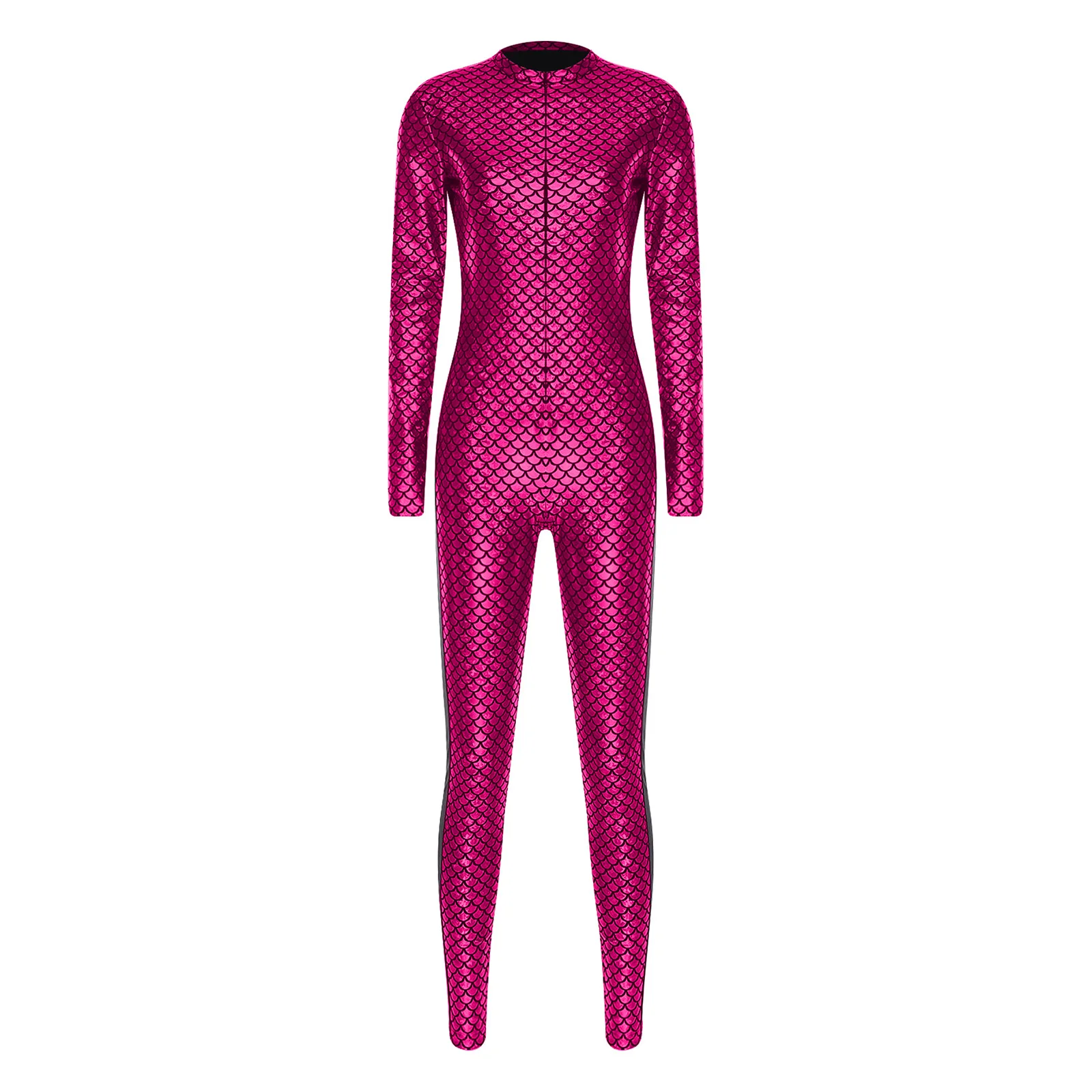 

Женский комбинезон с принтом рыбьей чешуи, вечерние костюмы русалки для Хэллоуина, облегающий комбинезон с длинными рукавами, блестящий боди русалки, праздничная пляжная одежда