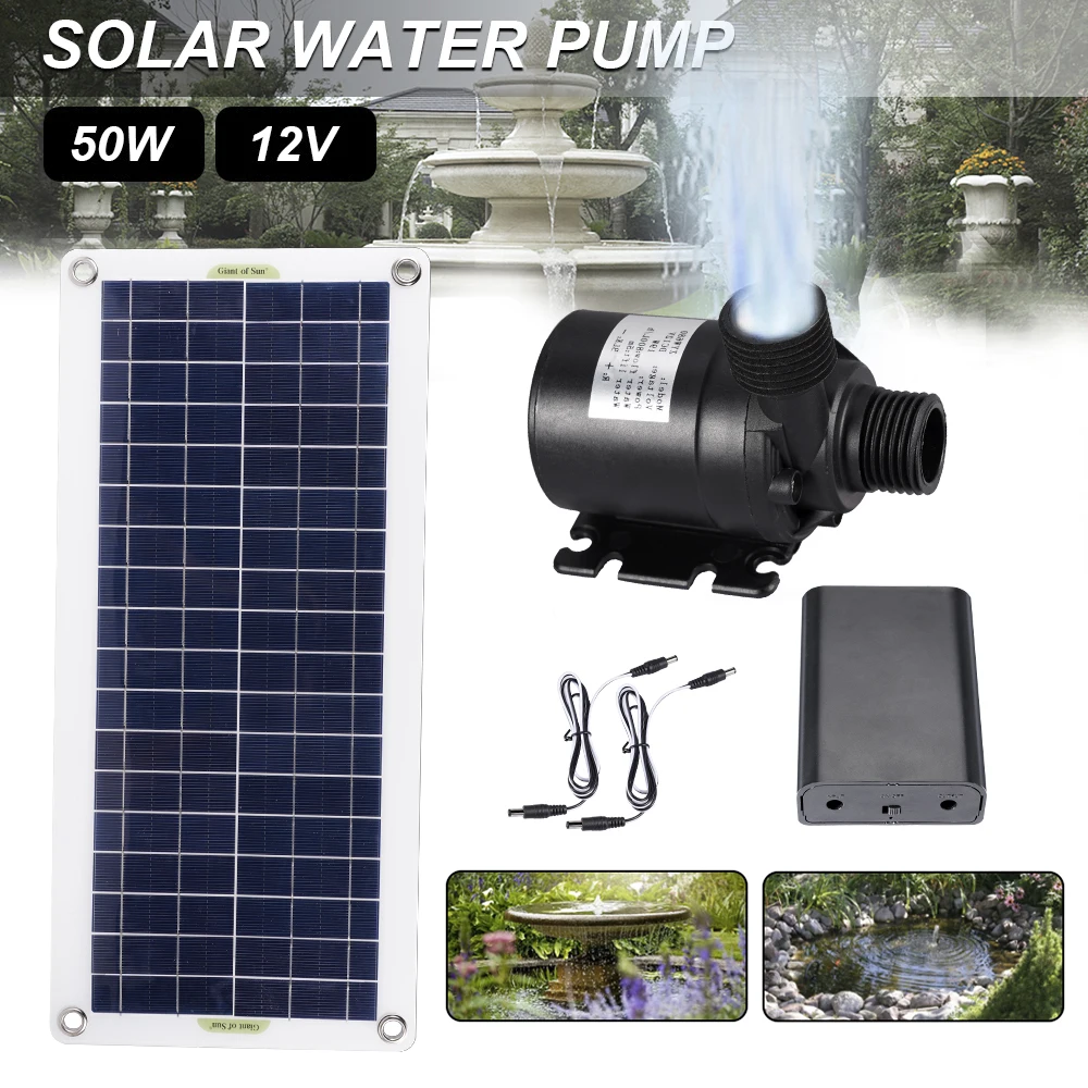 50W 800L/H Brushless Solar Water Pump Single Crystal Silicon Ultra Silent Continuous Work Pool Water Pump Garden Decoration Kit