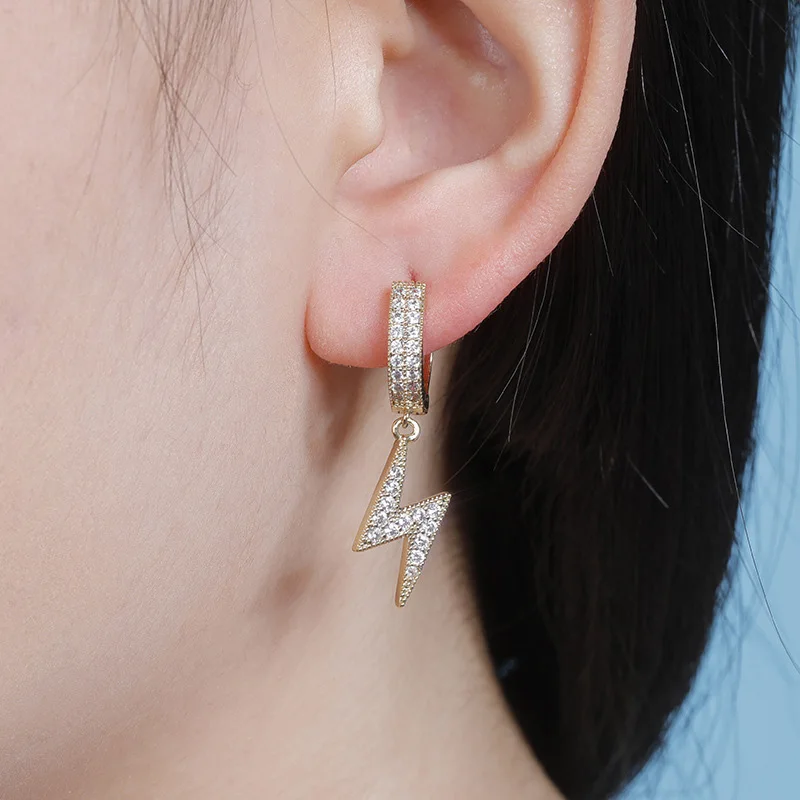 Hip Hop Drop Earrings for Women Cubic Zirconia Iced Out Lightning Pendant Ear Accessories Hippie Jewelry Dropshipping OHE032 image 2