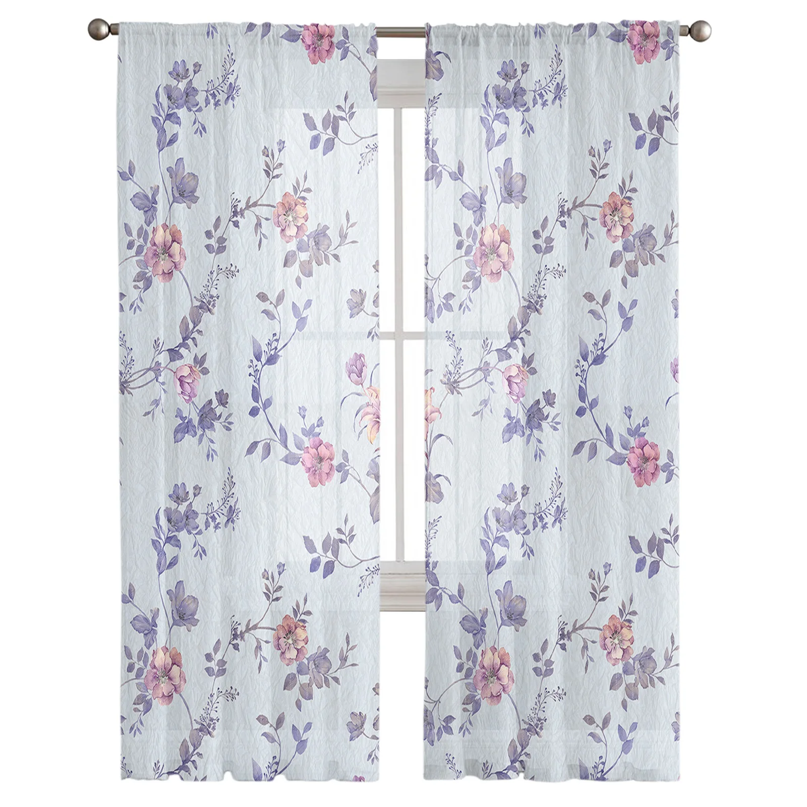 Blue Magnolia Cherry Blossom Flower Plant Tulle Curtains for Living Room Bedroom Modern Kitchen Sheer Curtains for Voile Curtain