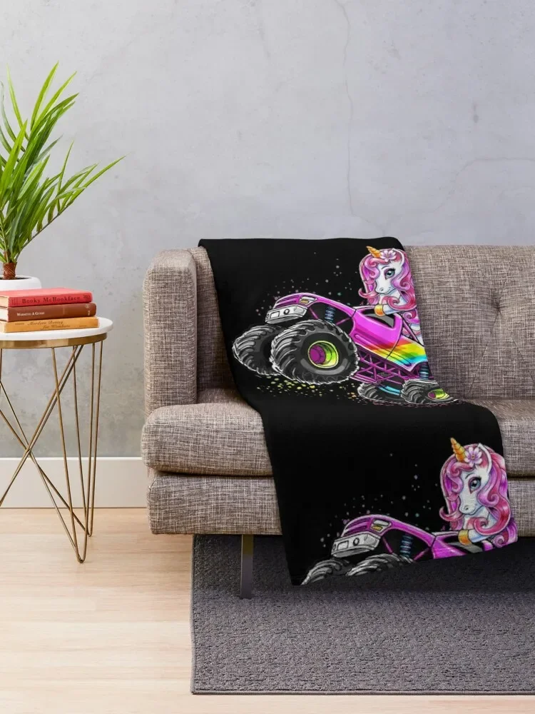 Monster Truck Unicorn Birthday Party Monster Truck Girl Gift Throw Blanket wednesday Loose Blankets