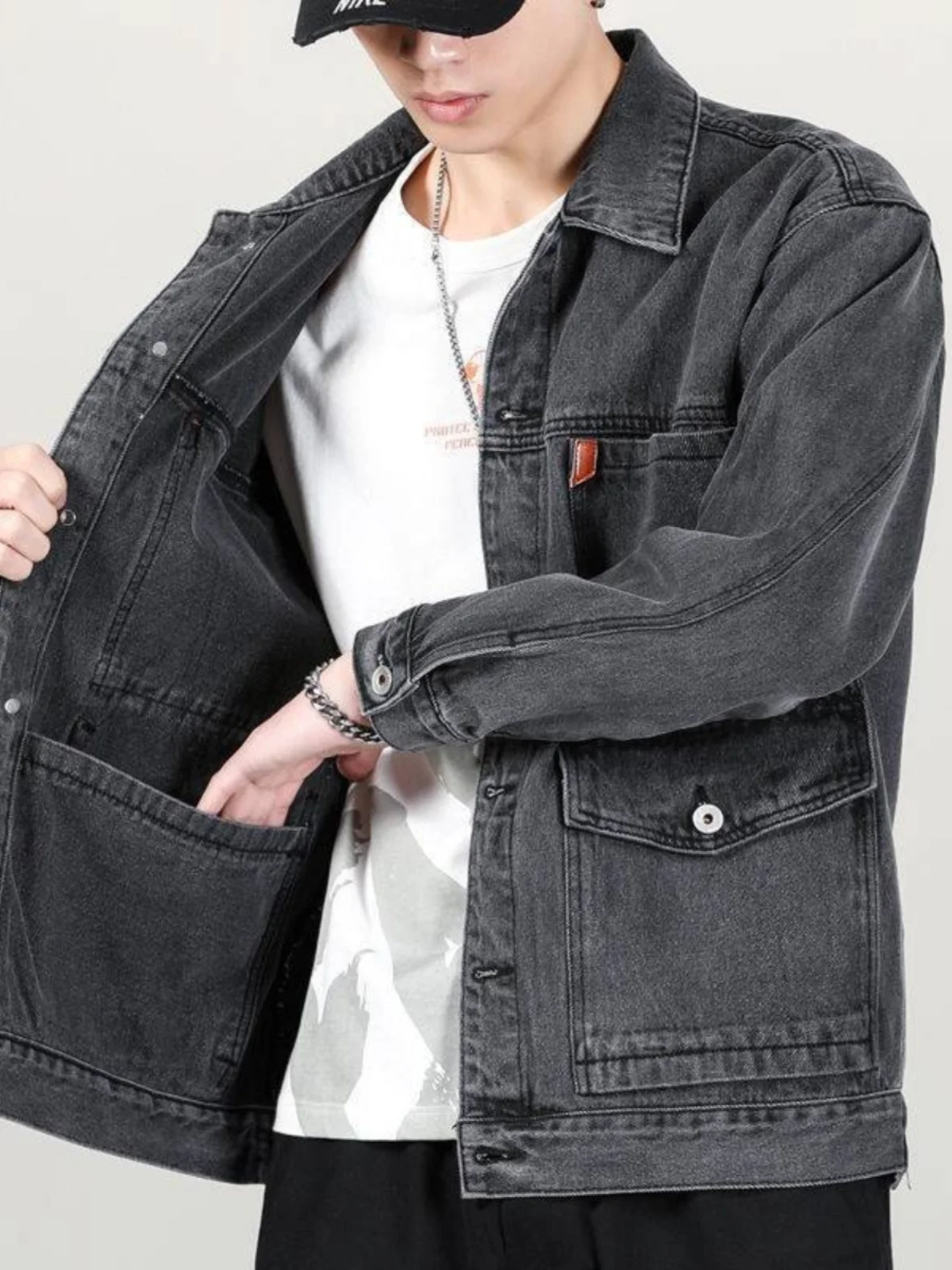 

Мужская джинсовая куртка в японском ретро-стиле с множеством карманов, свободного кроя, для весны и осени, износостойкая, высококачественная, модная.