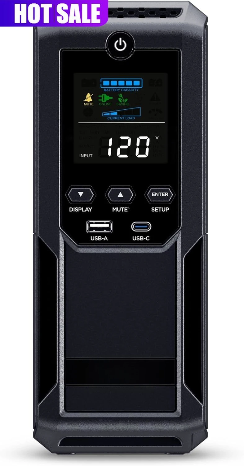 

Интеллектуальная система ИБП CP1500AVRLCD3 с ЖК-дисплеем, 1500ВА/900Вт, 12 розеток, 2 USB-порта, АРН, форм-фактор Mini Tower, черный цвет