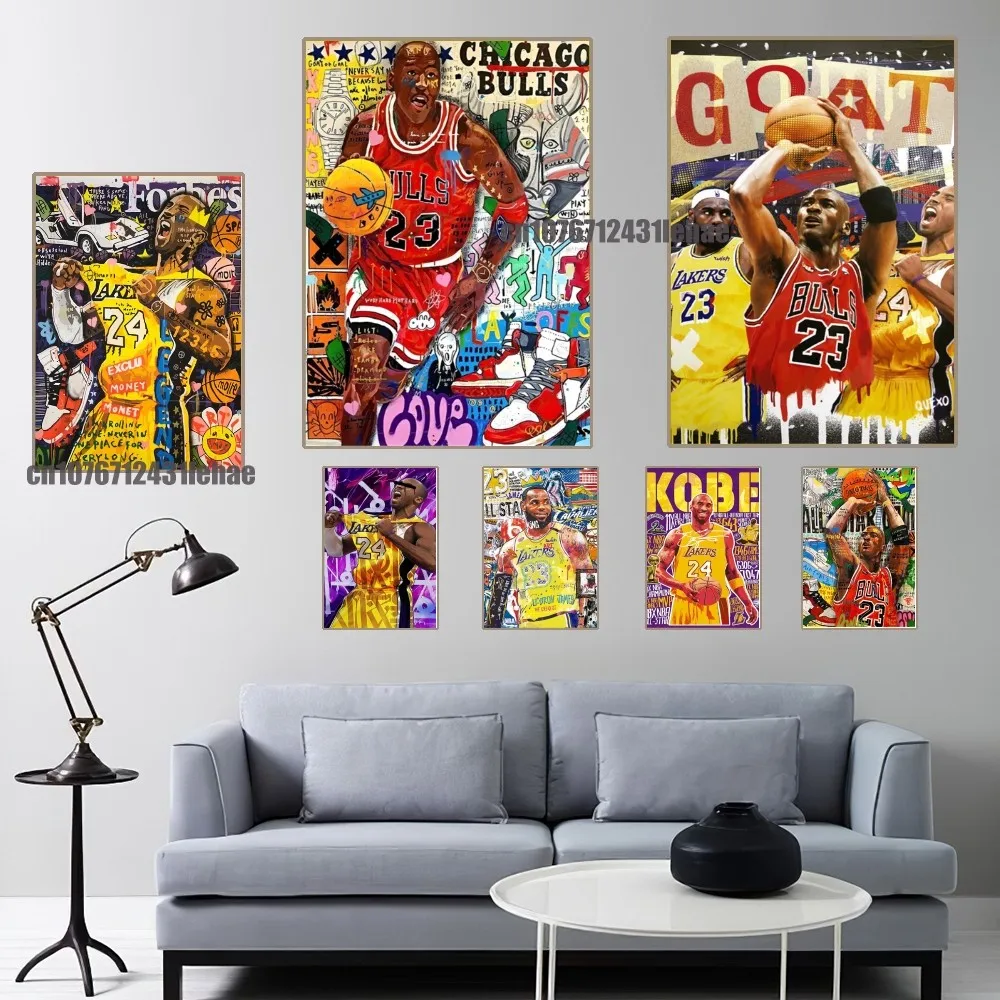 Famous Basketball Player Celebrities Kobe Bean Bryant King James Poster Wall Sticker Bedroom Modern Art Indoor Hanging Painting