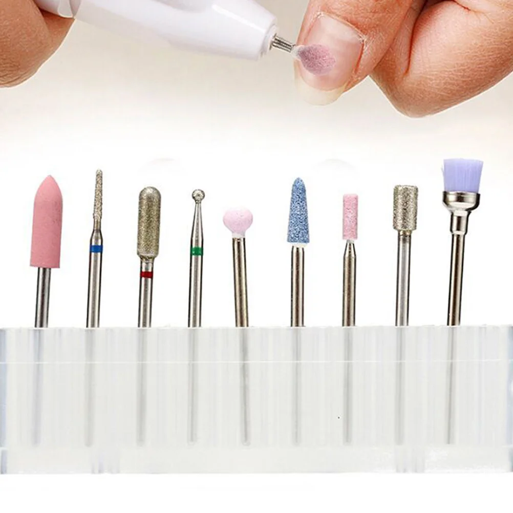 9 Pcs/set Nail File Grinder Miss Headsets Drill Metal Rack Polishing Machine Tool