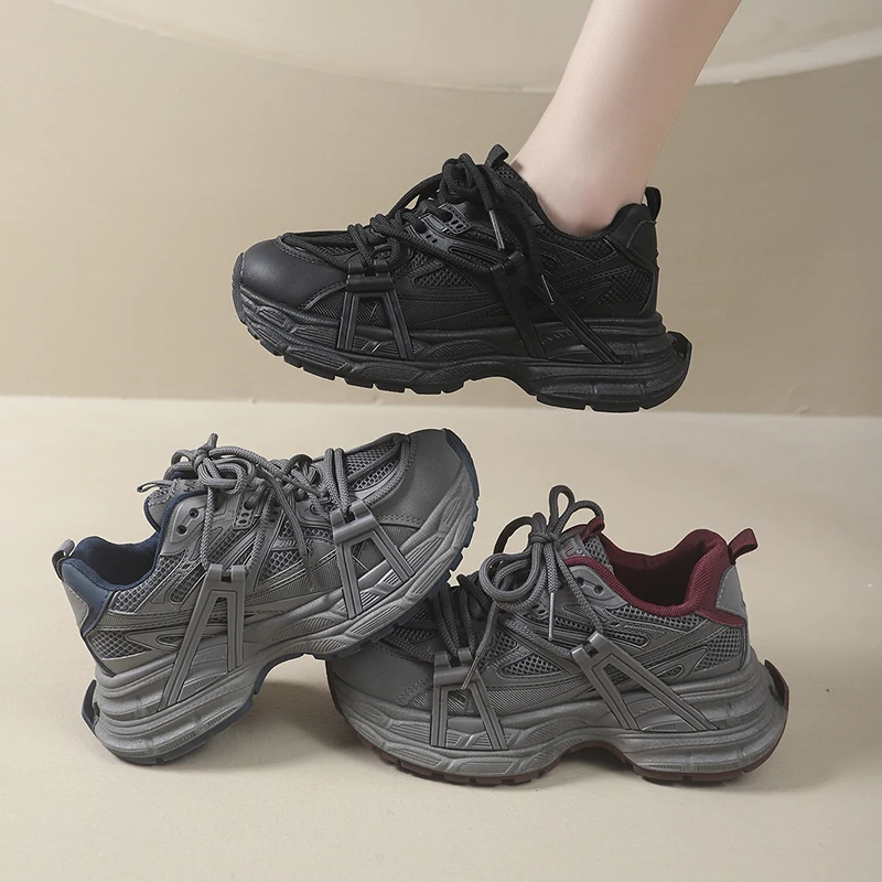 

Woman Fashion Lace Up Thick Sole Casual Shoes Women's Chunky Sneakers Breathable Mesh Platform Sports Shoes Zapatos Mujer