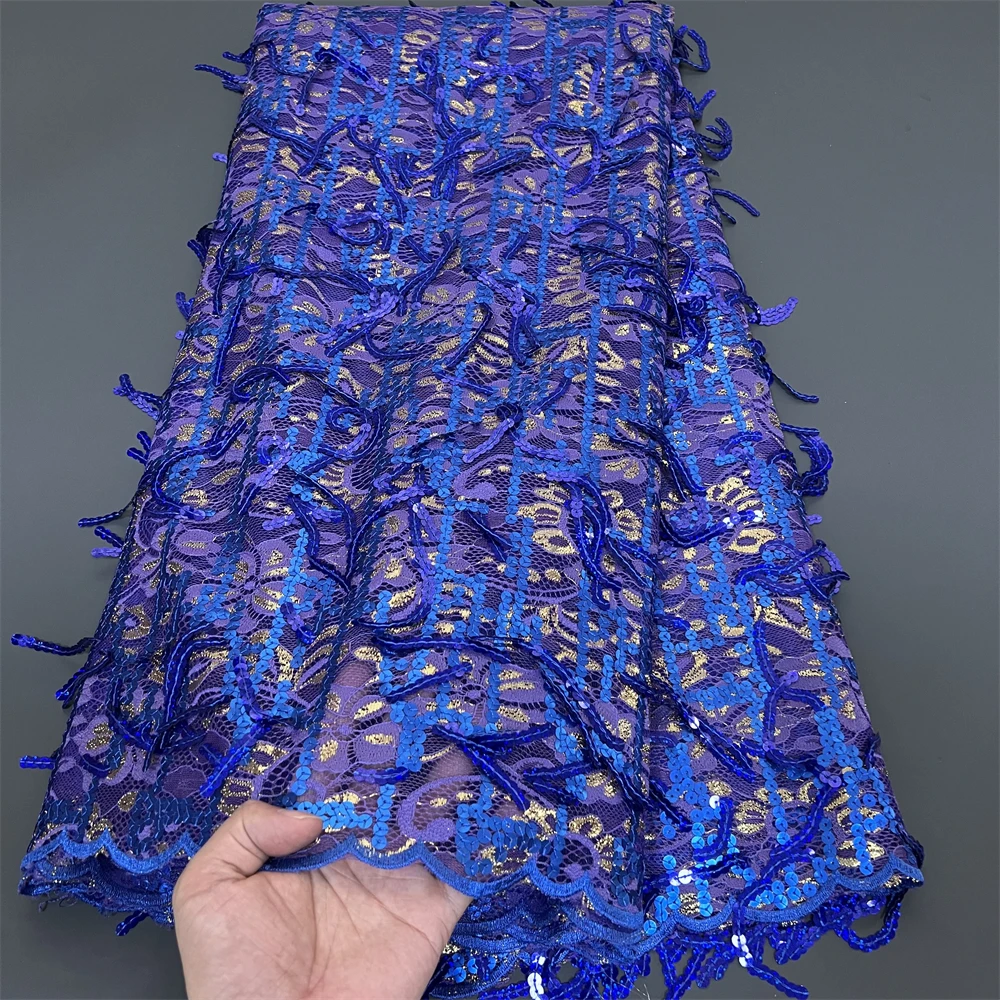 African Nigeria Tulle Lace Fabric, Sequins Embroidery, Wedding Party Guipure Dress, Beads Stone, 5Yards, High QualityPS0051