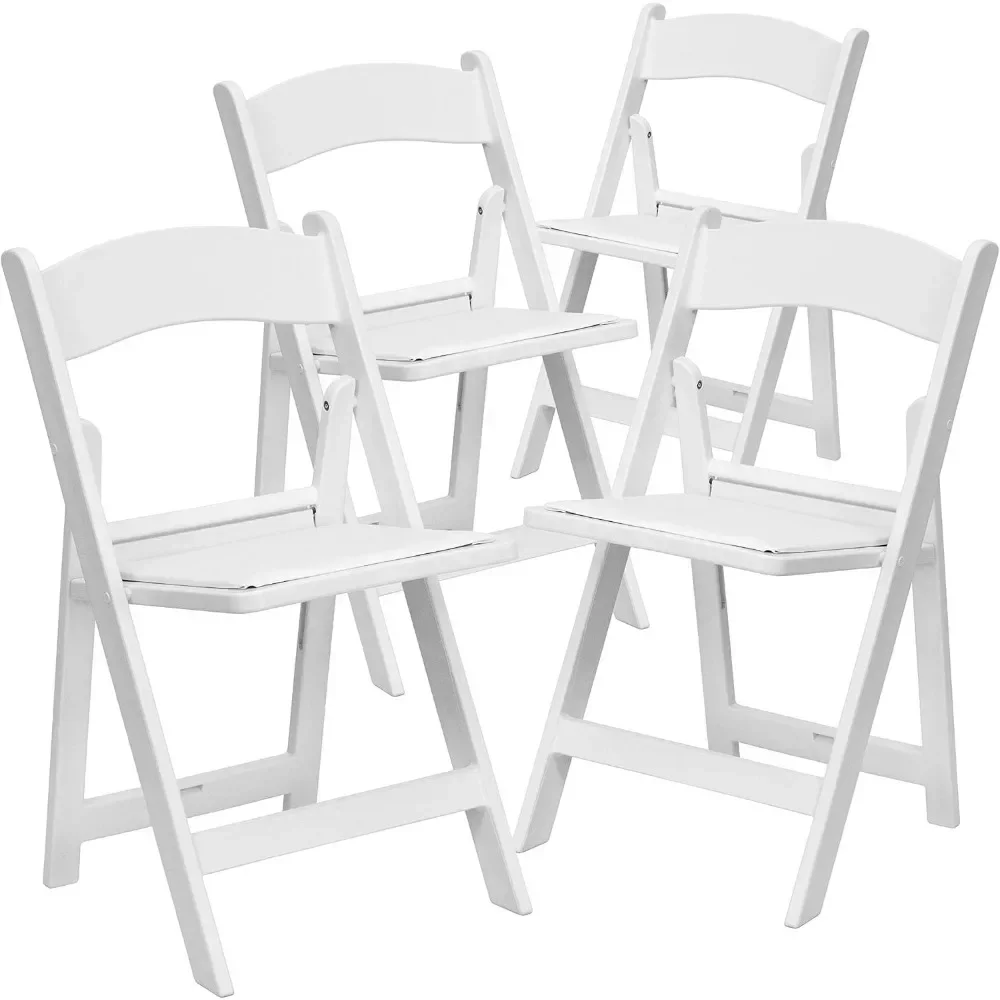 Silla plegable serie Hercules - Resina blanca - Juego de 4 sillas cómodas para eventos con capacidad de peso - Silla plegable liviana