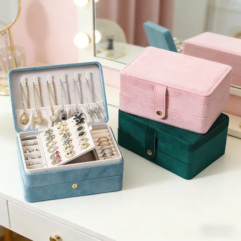 

Multi Compartment Jewelry Storage Box Double Layer Velvet Structure Soft Fabric Lining For Necklaces Rings Earrings Organizer