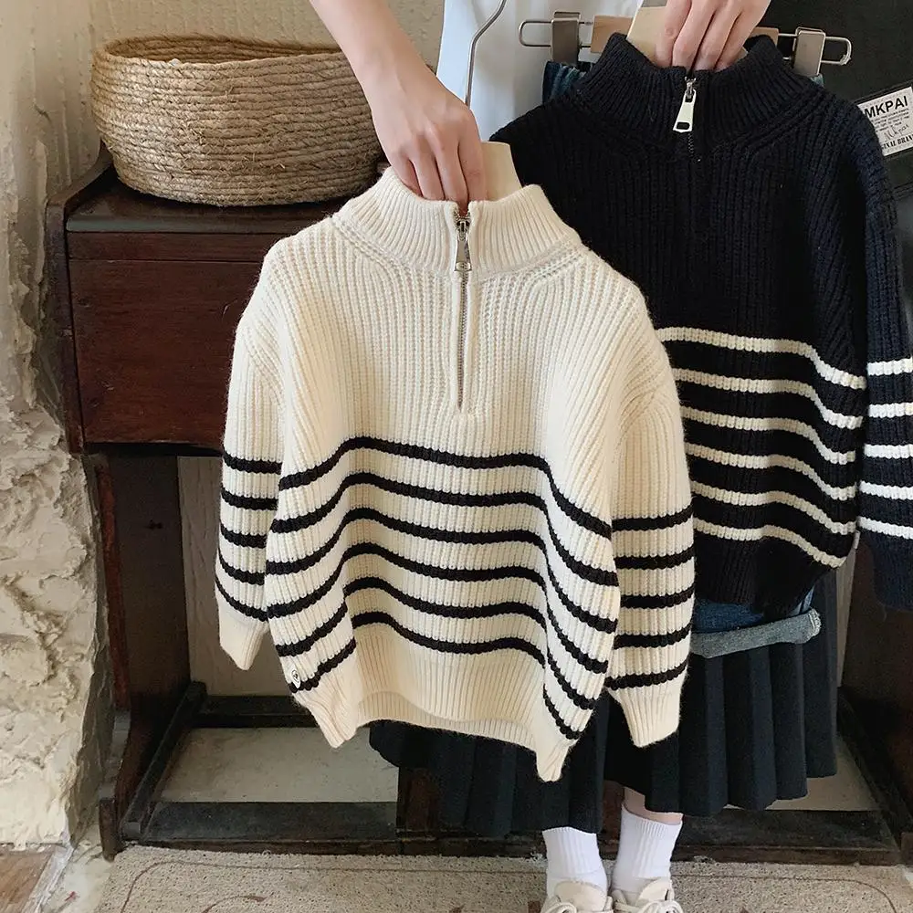 

Children's Sweater 2024 Spring and Autumn New Boys' Korean Edition Loose Striped Knitwear Baby Casual Top Sweater