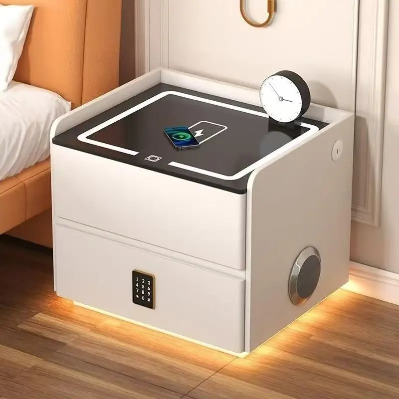 ￥%Wholesale Wooden Safe Luxury Modern Smart Bedside Table With Wireless C-type Charging Nightstand Cabinet With Light Charging