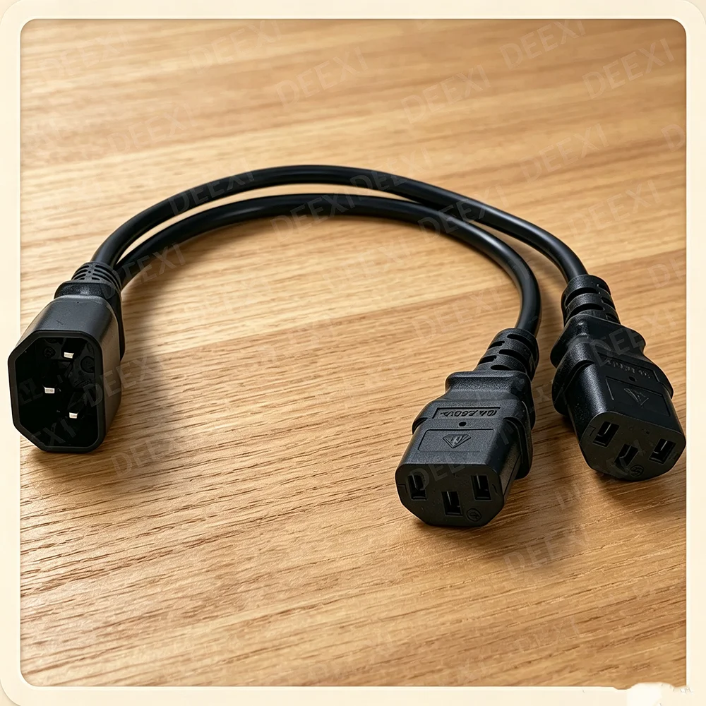 30CM Power Y Type Splitter Adapter Cable Single IEC 320 C14 Male To Dual C13 Female Short Cord for Computer Host Display