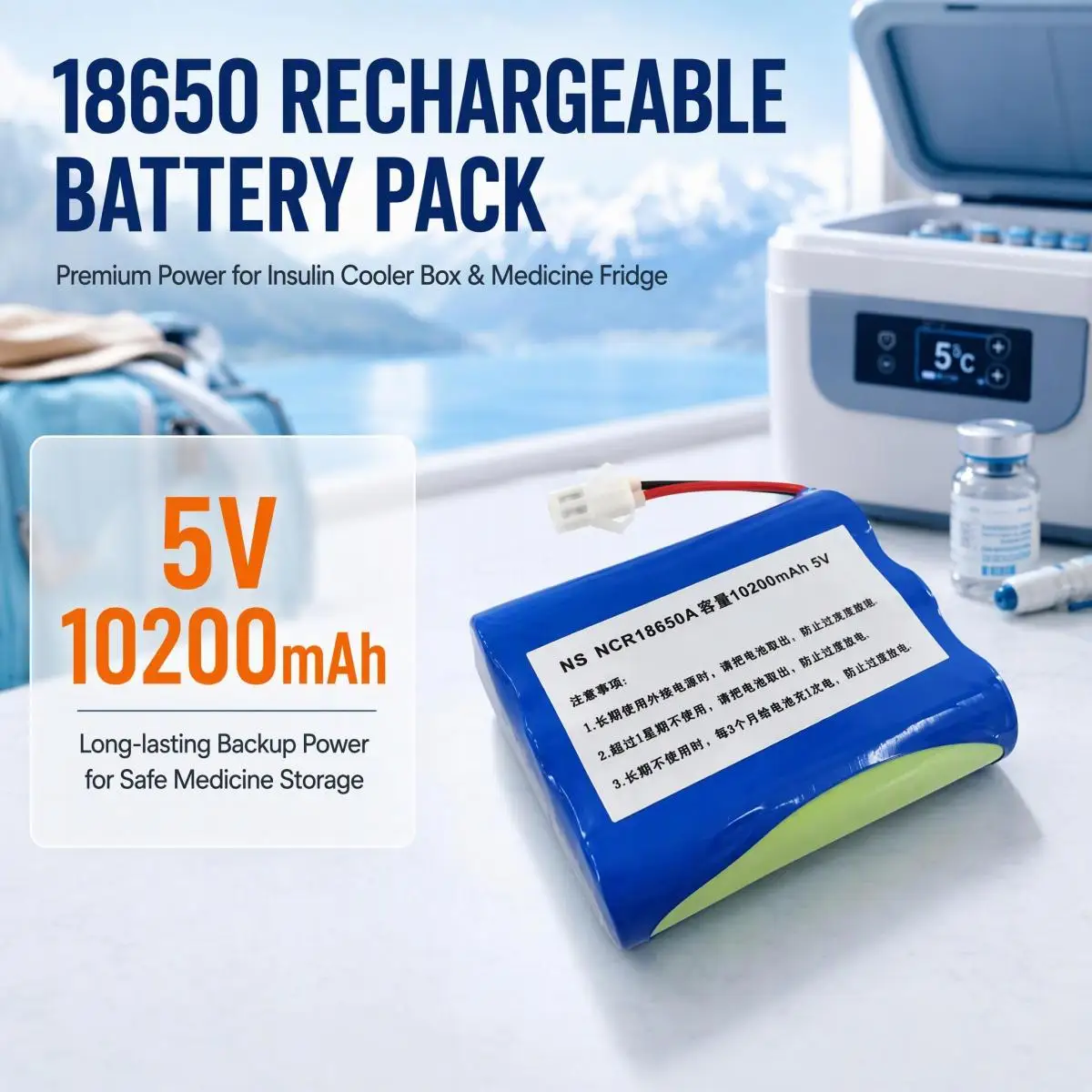 5V 10200mAh NCR18650B Rechargeable Li-ion Replacement Battery Pack for Insulin Cooler Box Portable Medical Medicine Mini Fridge