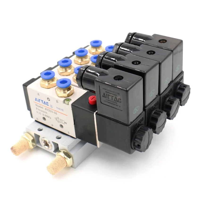 4V210-08 DC12V DC24V AC110V AC220V Single Head 2 Position 5 Way 4 Pneumatic Solenoid Valve with Base Fitting