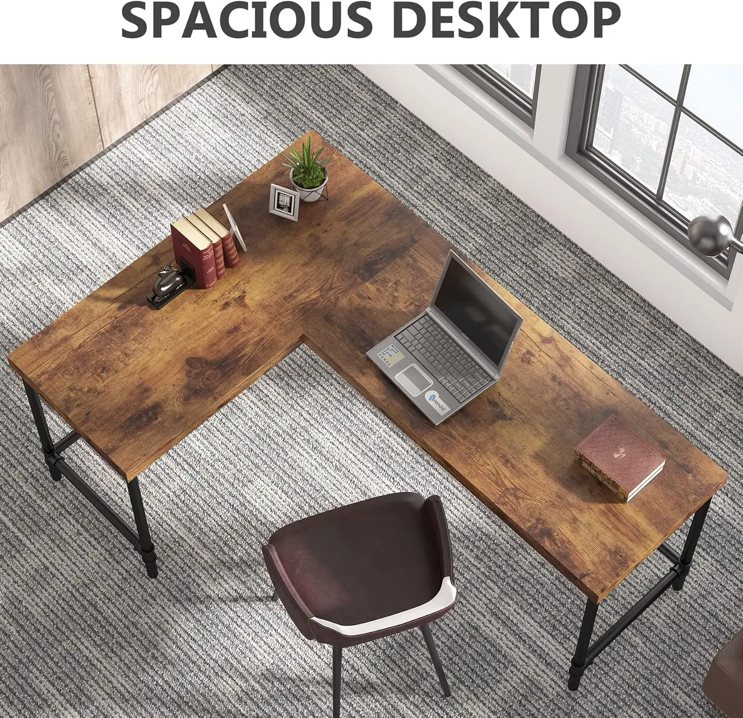 L-Shaped Desk, 67 inch Industrial Reversible Corner Computer Office Desk PC Laptop Study Table Workstation