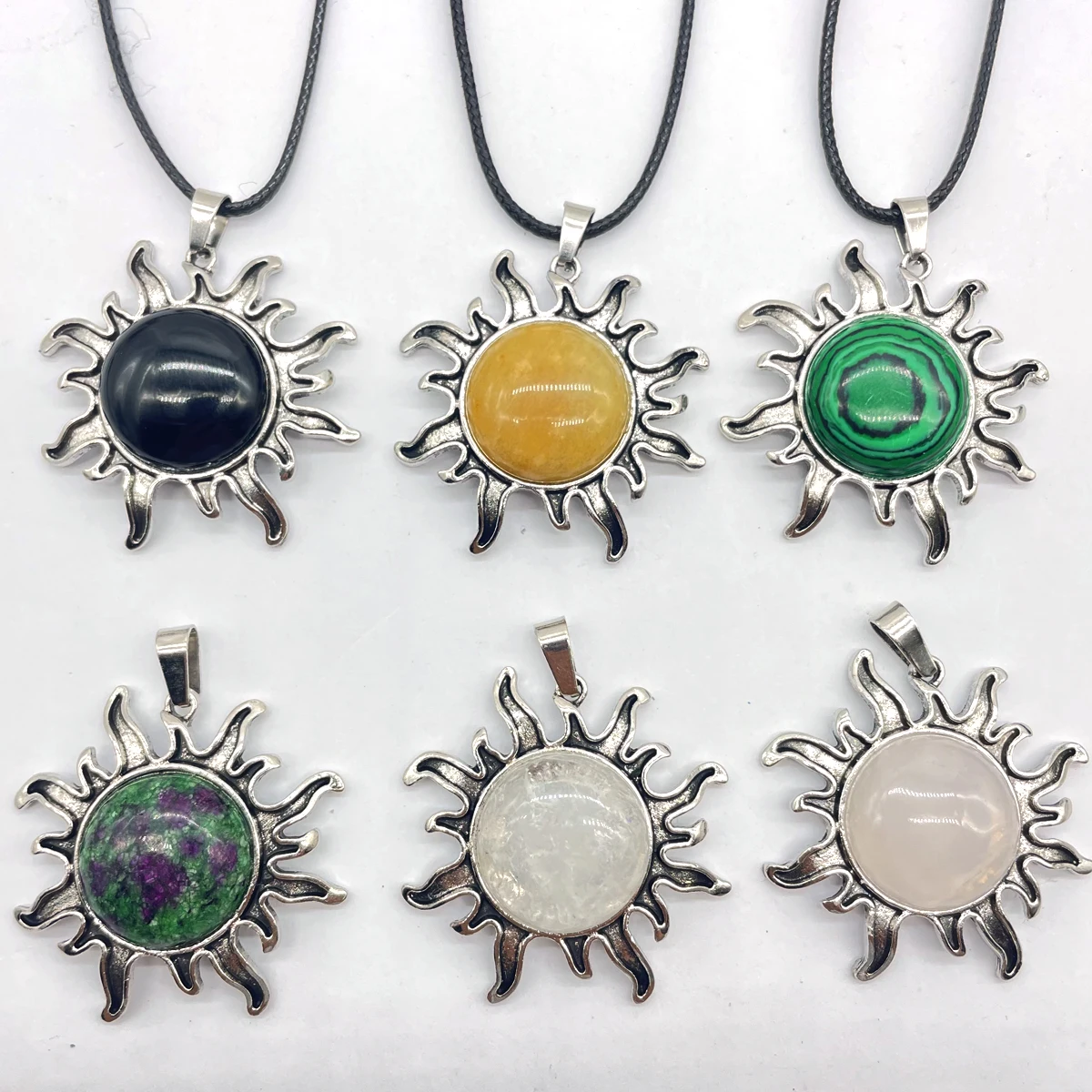 Natural Gem stone Quartz Crystal Opal charms Sunflower alloy pendants for DIY jewelry making necklace accessories Gift 1pcs view 3