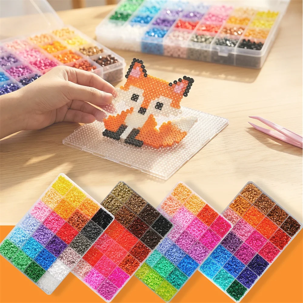Juego de cuentas Perler de 24 colores, 12000 Uds., Kit de fabricación de cuentas Hama de 2,6mm, rompecabezas artístico de píxel para rompecabezas 3D DIY, cuentas fusibles, regalo hecho a mano