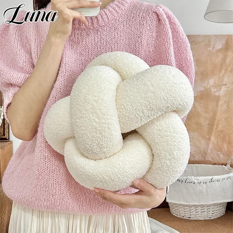 30cm Hand Woven Ball Pillow Artificial Lamb Down Fabric Throw Pillows Living Room Decorative Knitted Round Sofa Chair Cushions