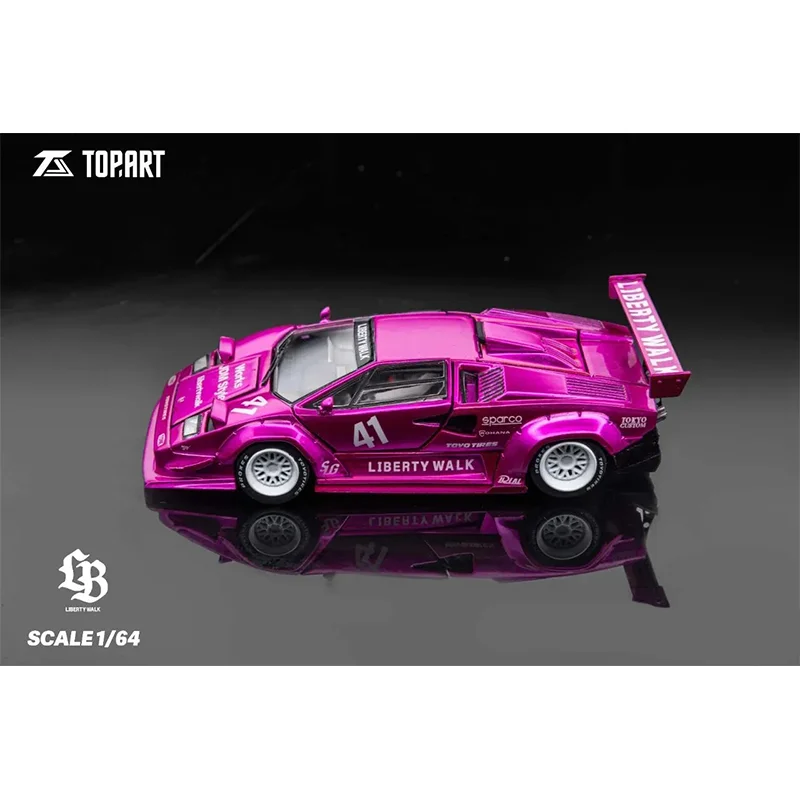 Nowość w magazynie LB 1:64 Skala Custom Show Limited Sportowy samochód w stylu Countach, różowy model ze stopu z gablotą, kolekcjonerska zabawka