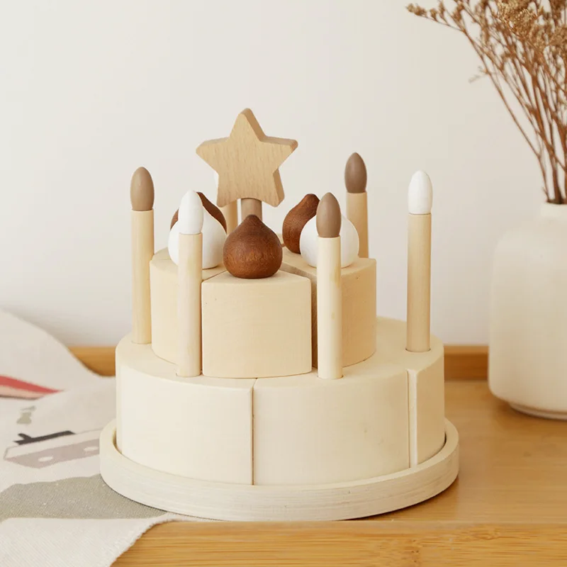 Woodiness bolo de aniversário modelo ferramentas de jogo das crianças decorações para casa inteligência do bebê brinquedos artesanais