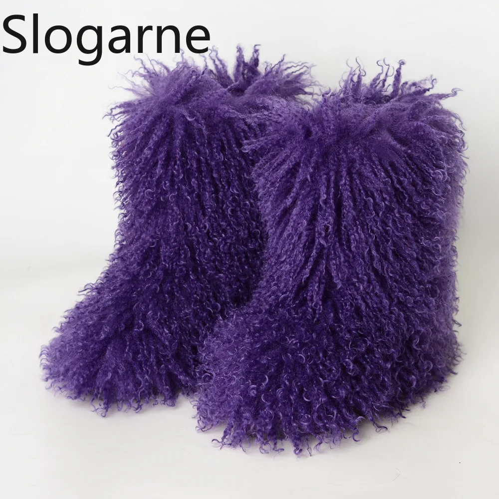 Ladies Trendy Mongolian Fur Boots Women Fahsion Teddy Fur Snow Boots Fluffy Warm Faux Wool Y2K Winter Shoes Plush Warm Footwear