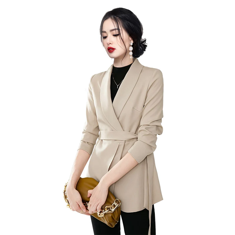 2023 neue Herbst Frühling Damen Büro Blazer Mantel Designer Mode Frauen gekerbten Kragen solide Schnür gürtel Arbeits kleidung Anzug Outwear