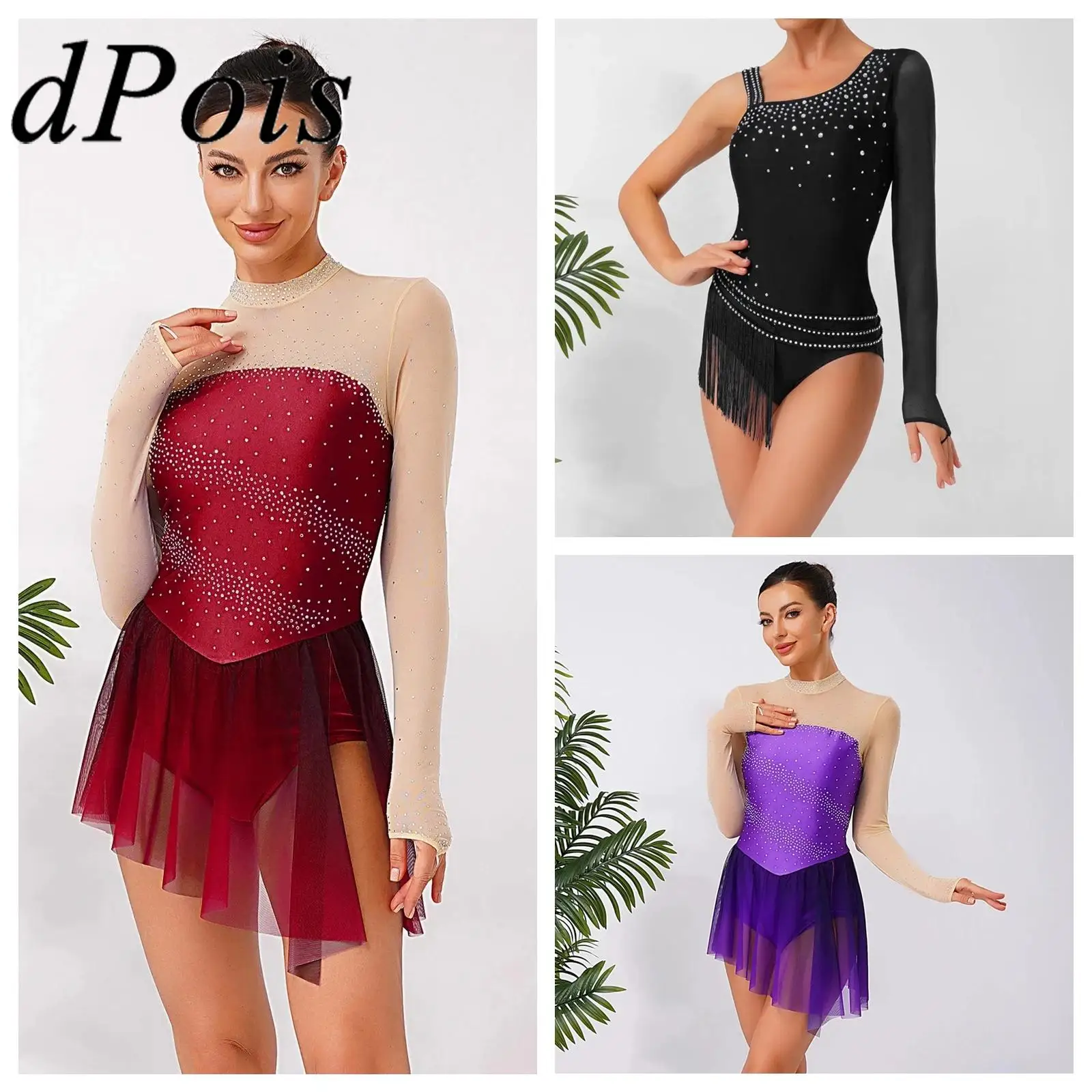 Femme Balletto Latino Nappa Body Donna Chacha Tango Tuta Pattinaggio di Figura Frangia Danza Body Ginnastica Tuta Dancewear