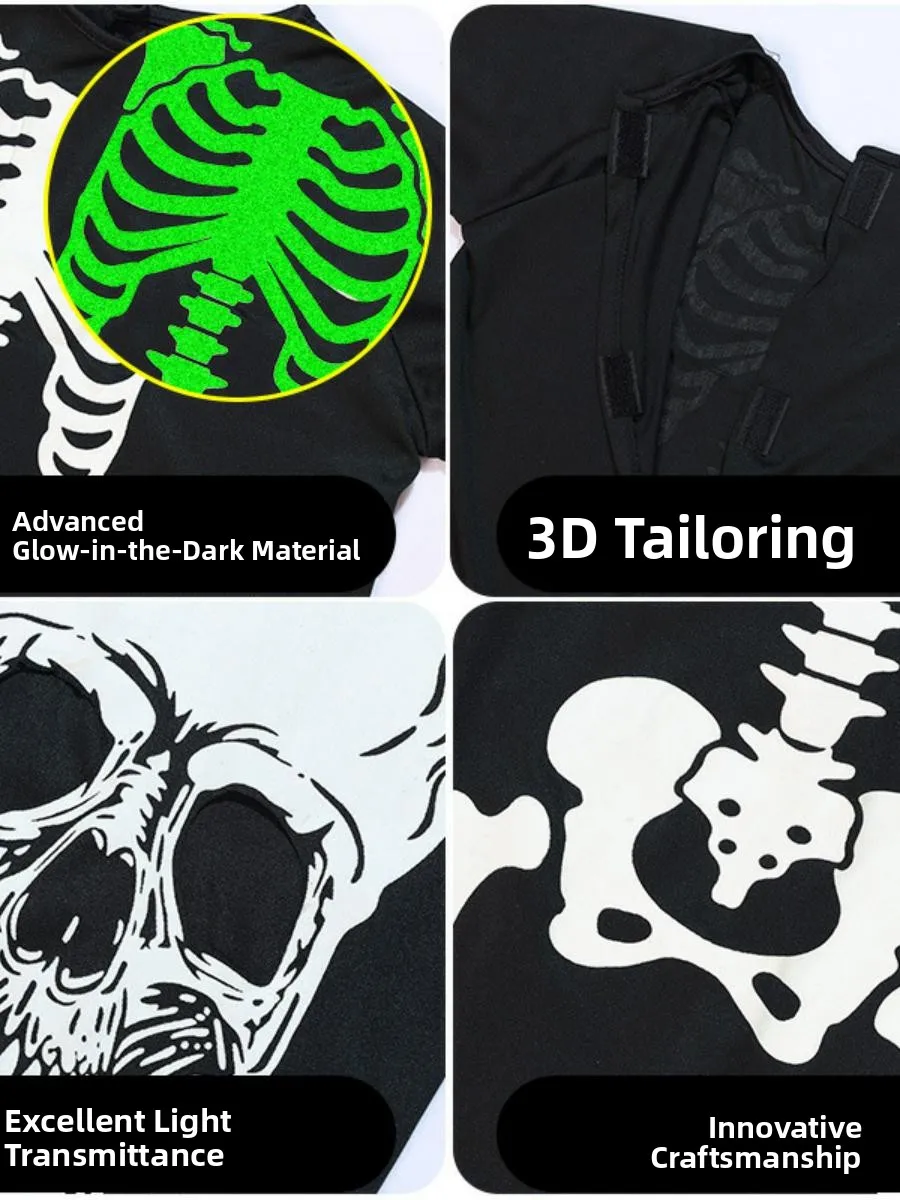 زي شبح مضيء جديد للأطفال لعيد الهالوين، زي هيكل عظمي للحفلات المرعبة، مصنوع من البوليستر، بدون علامة تجارية مسجلة