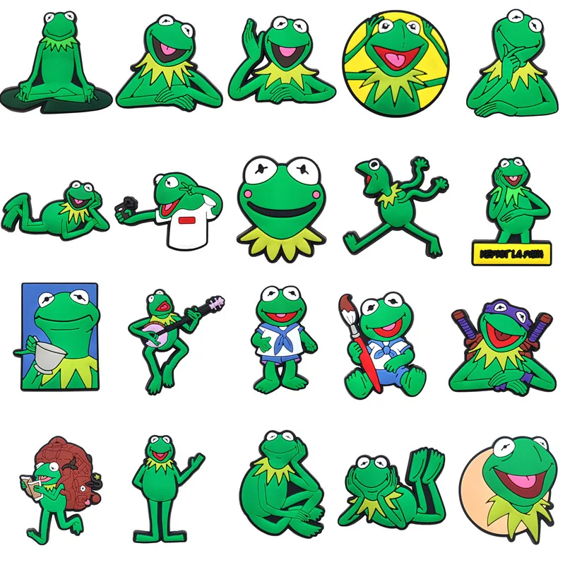20pcs Cartoon Funny frog Shoes Charms PVC Shoe Accessories DIY Shoe Buckle Clogs Sandal Decoration For Kids X-mas Gifts