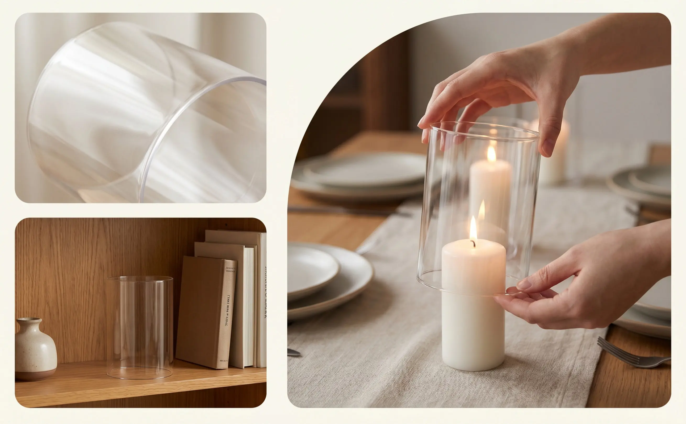 Clear Glass Hurricane Holder Transparent Cylinder 4x4inch Windproof Protector for Home Party Wedding