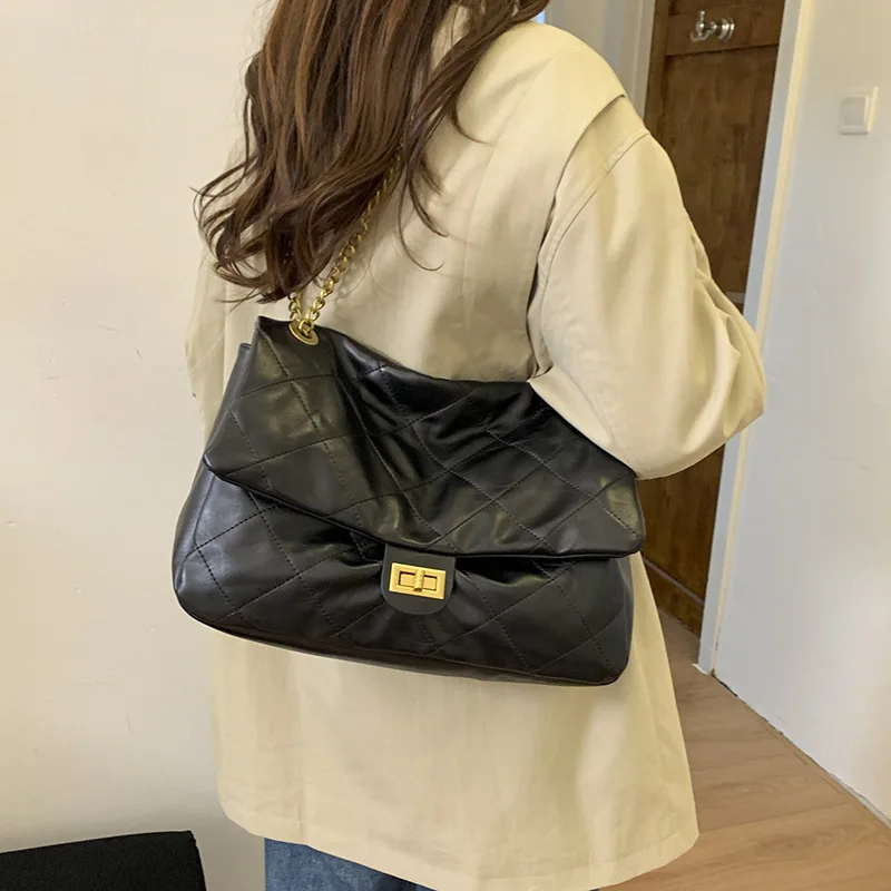 

New Textured Women's Bag, Korean Version of Xiaoxiangfeng Chain Bag, Rhombus Diagonal Armpit, Large-capacity Single Shoulder