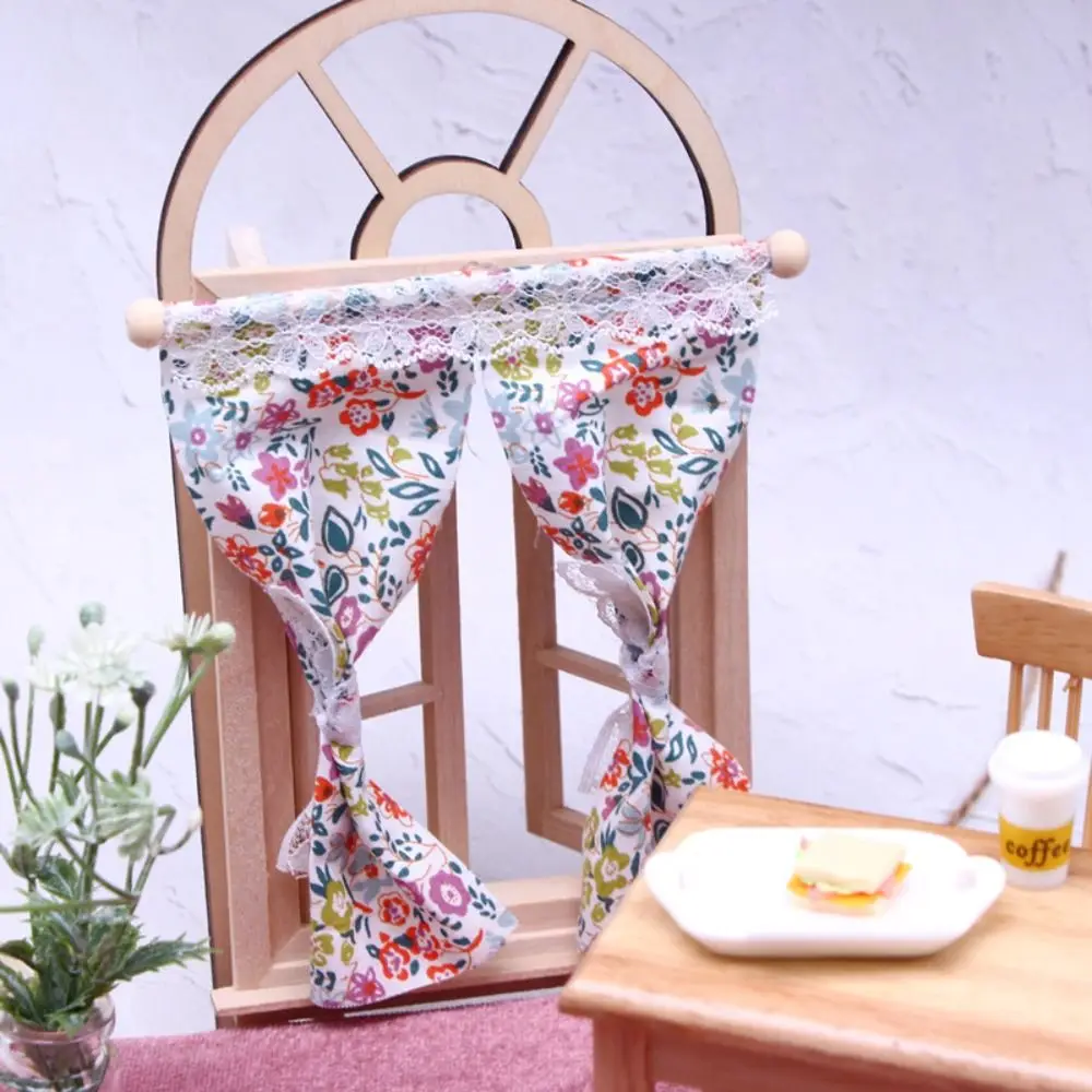 Cloth Dollhouse Miniature Flower Curtain Daisy Lace Dolls House Bedroom Furniture Decor Classic Dollhouse Doll House Accessories